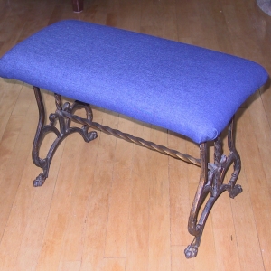 The bench was useful, and now beautiful, with a fun, denim cover