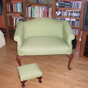 New fabric, new color and a companion foot stool add up to fresh new look